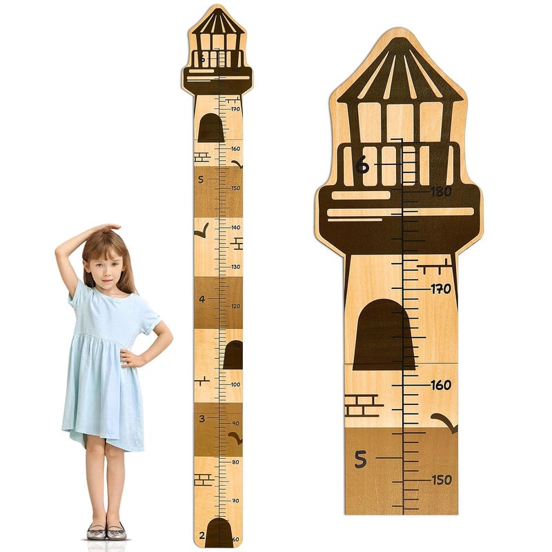 Beinou Growth Chart for Wall Wood Height Chart for Kids Height Measurement for Wall Boy Girls Height Wall Chart Growth Measuring Ruler Room Wall Decor,Lighthouse - Image 1